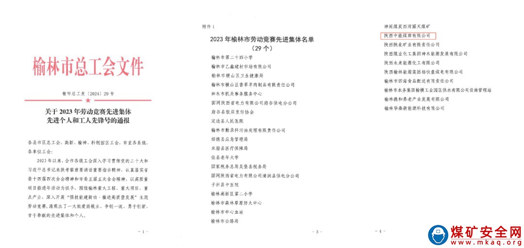 陜西中能煤田有限公司喜獲榆林市總工會勞動競賽“先進集體”榮譽稱號